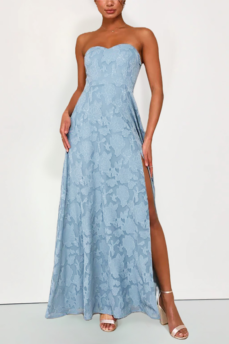 Sweetheart Neckline Strapless Slit Jacquard A-Line Gowns Maxi Dresses-Pink-Hayhty.All Rights Reserved.