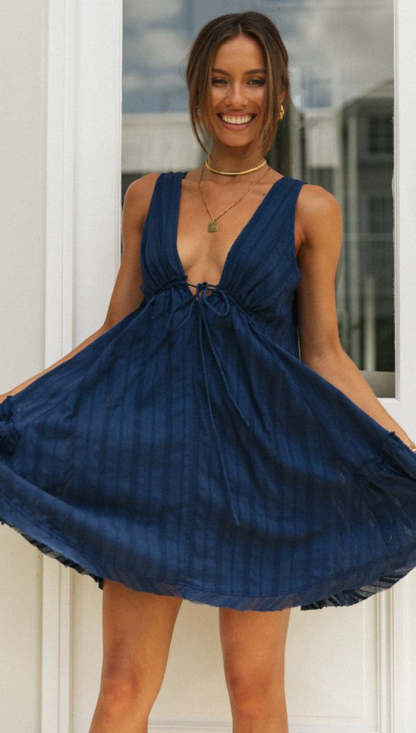 V Neck  Drawstring Irregular Mini Dress-Hayhty.All Rights Reserved.