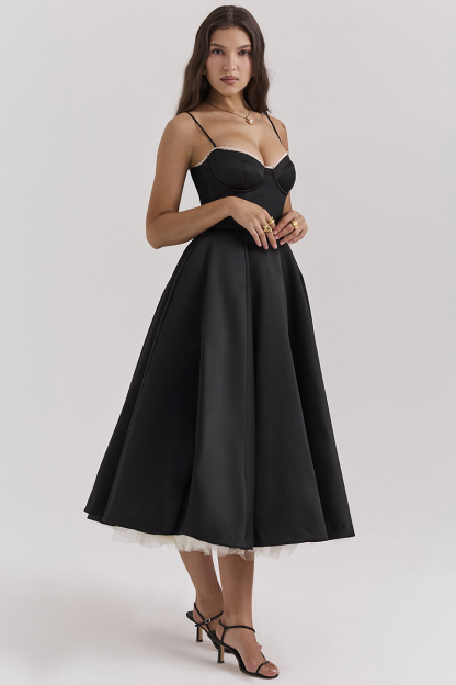 Elegant Cinch Waist Party Bridesmaid Tulle Layered Midi Slip Dresses-Pink-Hayhty.All Rights Reserved.
