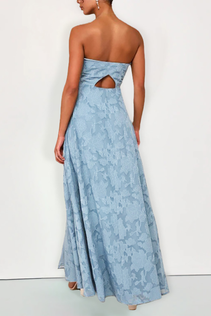 Sweetheart Neckline Strapless Slit Jacquard A-Line Gowns Maxi Dresses-Pink-Hayhty.All Rights Reserved.