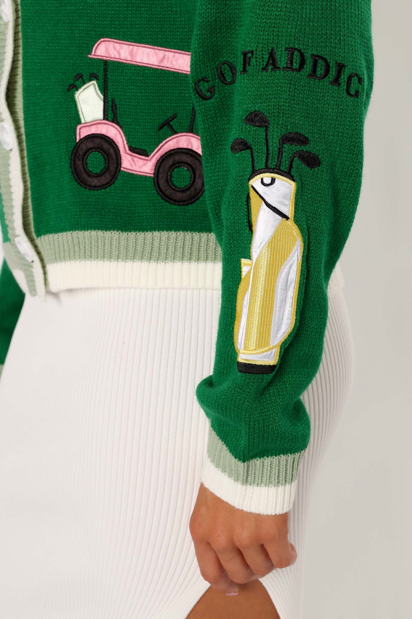 Golf Embroidered Patch Button Front Cardigan - Field Green-Aur Fashion