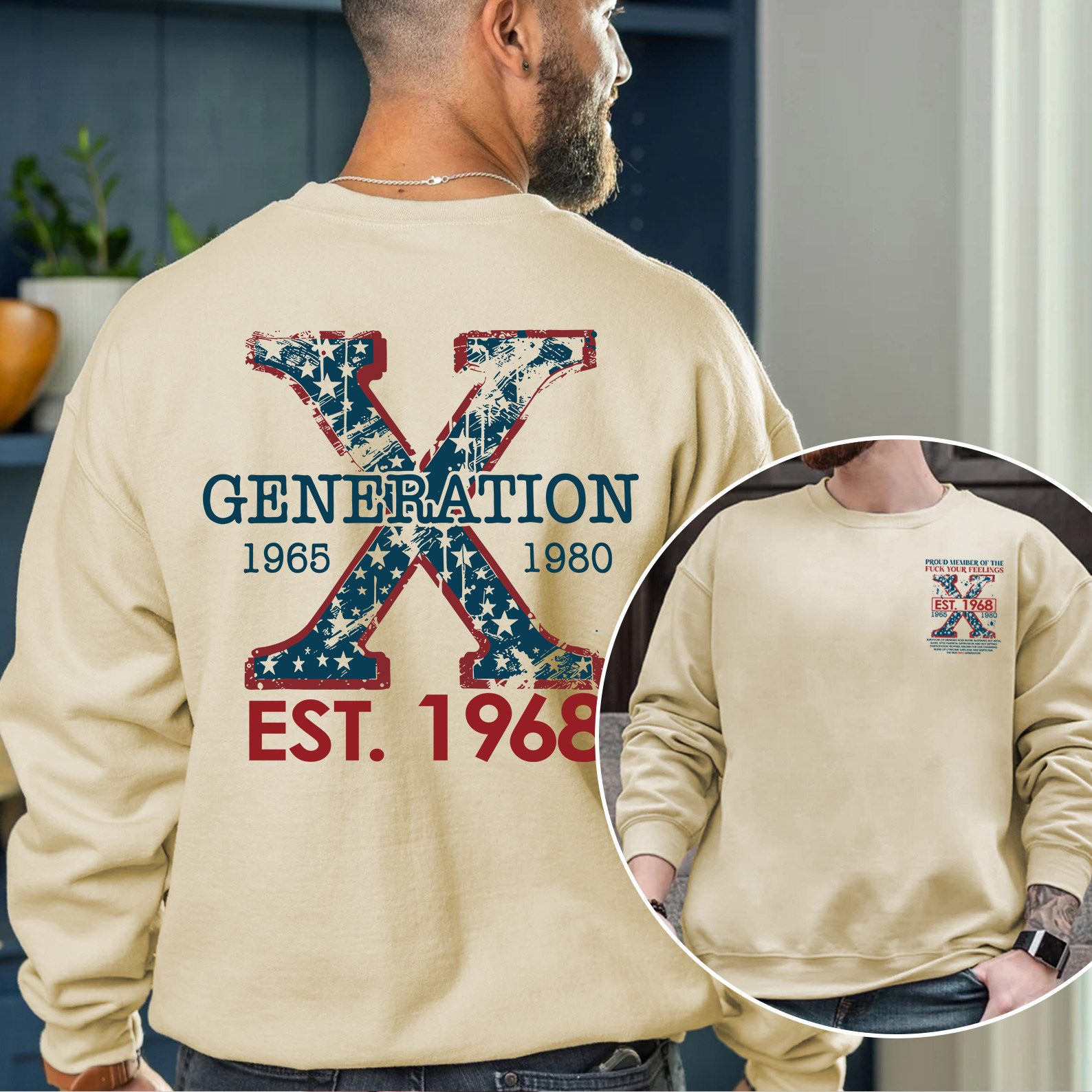 Proud Gen X Member Customize Year Double Side Print Crewneck