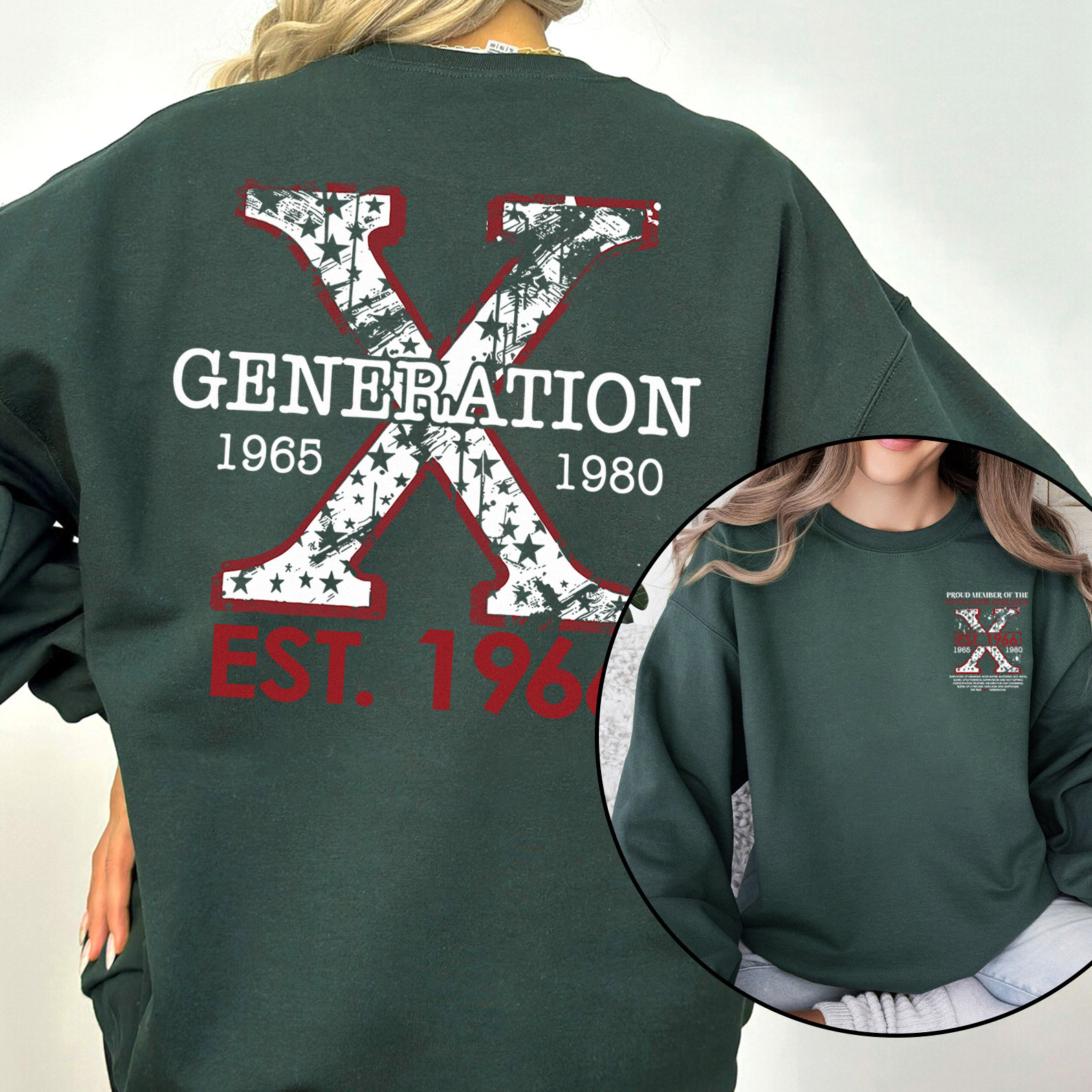 Proud Gen X Member Customize Year Double Side Print Crewneck