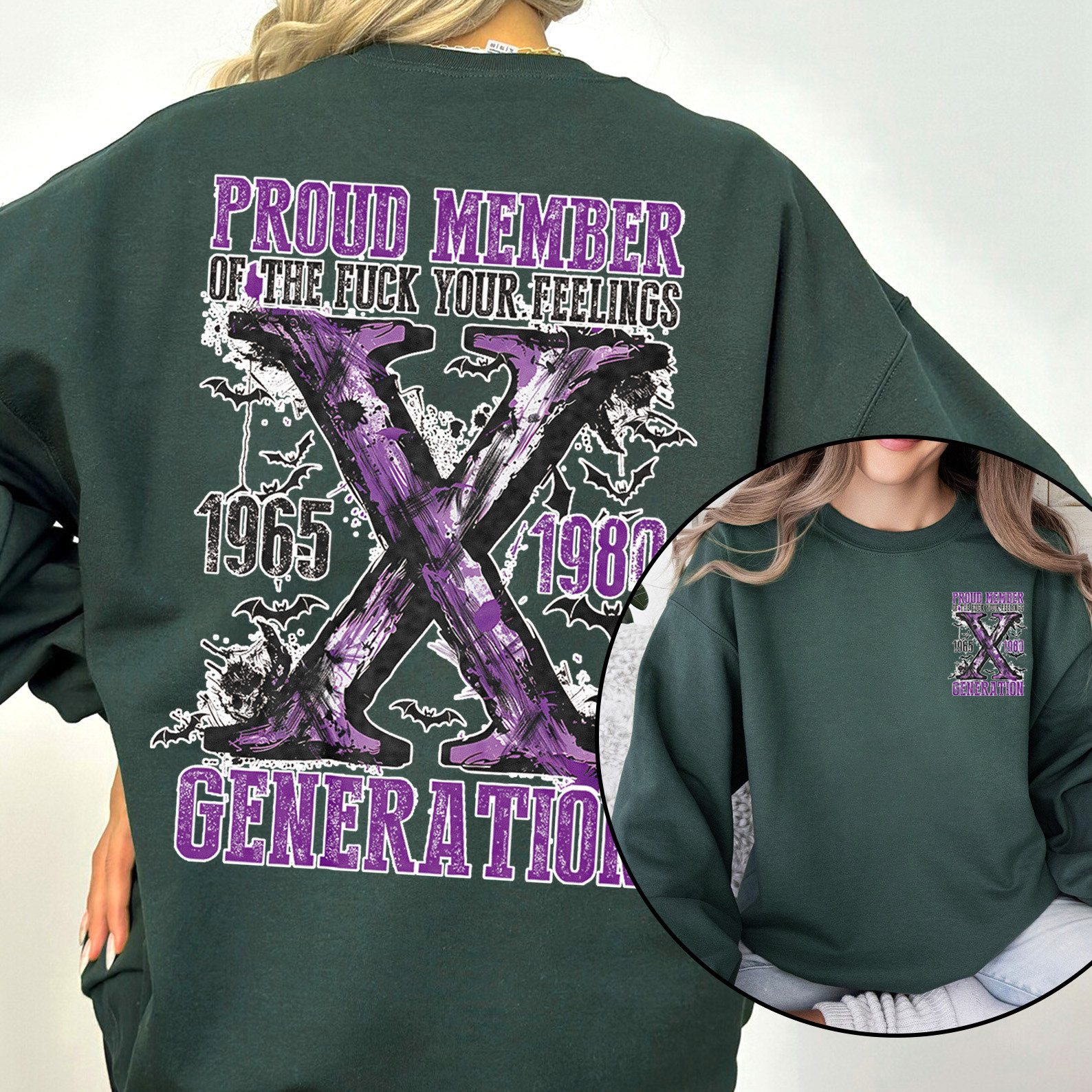Purple Proud Member Fck Your Feelings Generation X Crewneck