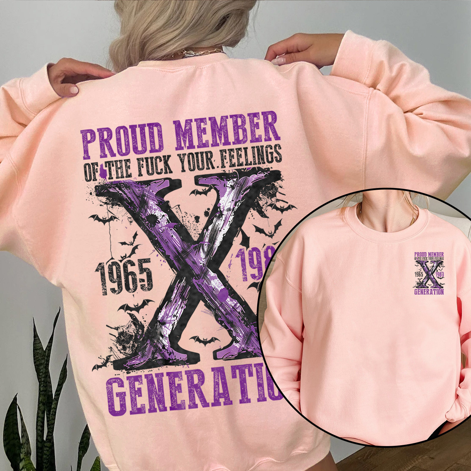 Purple Proud Member Fck Your Feelings Generation X Crewneck