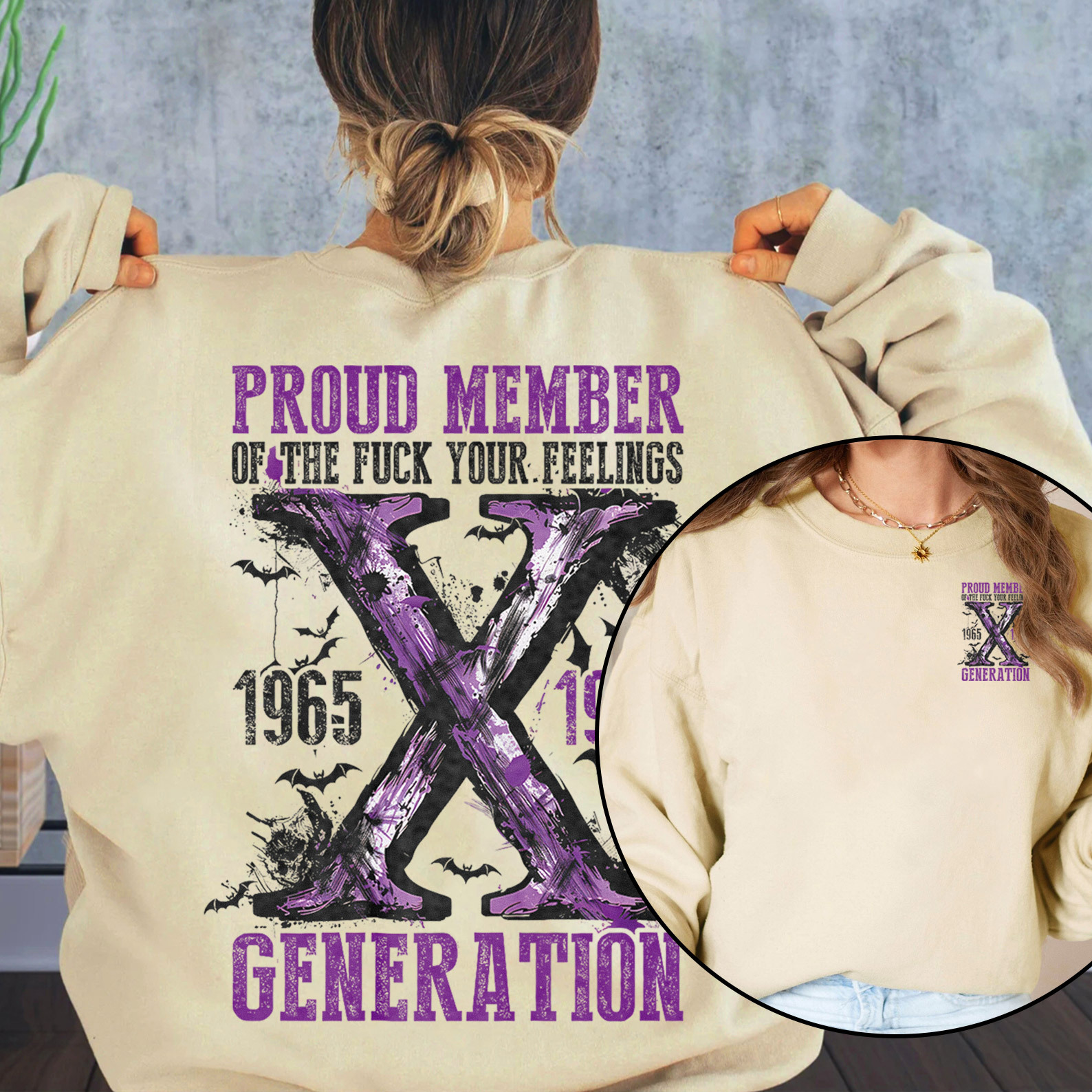 Purple Proud Member Fck Your Feelings Generation X Crewneck