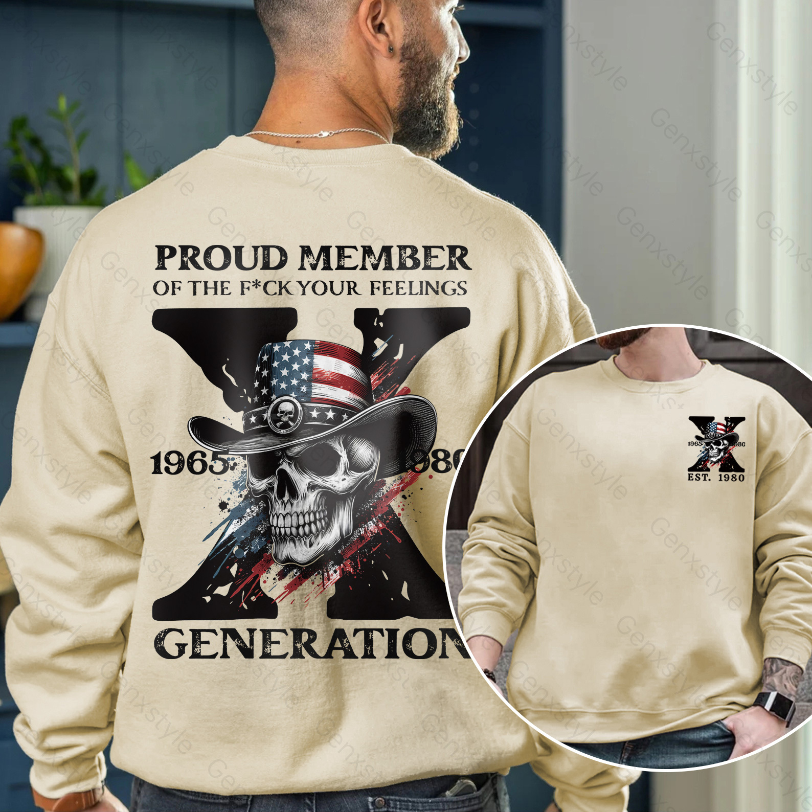 America Funny Skull Generation X Crewneck