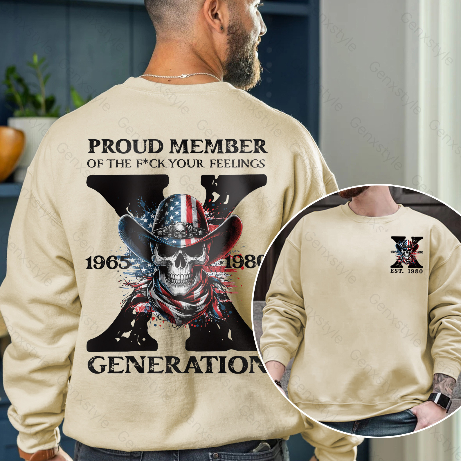 America Funny Skull Generation X Crewneck