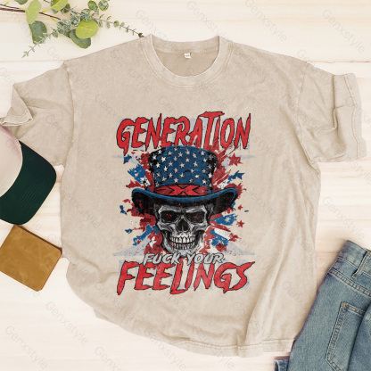 Washed Generation X Fuck Your Feelings American Skull T-shirt