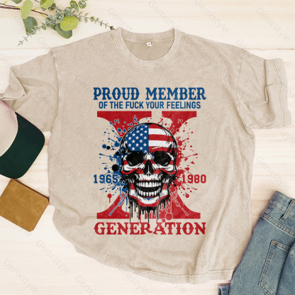 Washed Funny Skull Halloween Generation X T-shirt