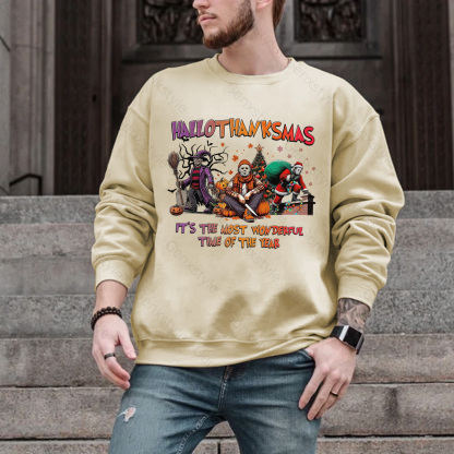 Happy Hallothanksmas Funny Christmas Horror Crewneck