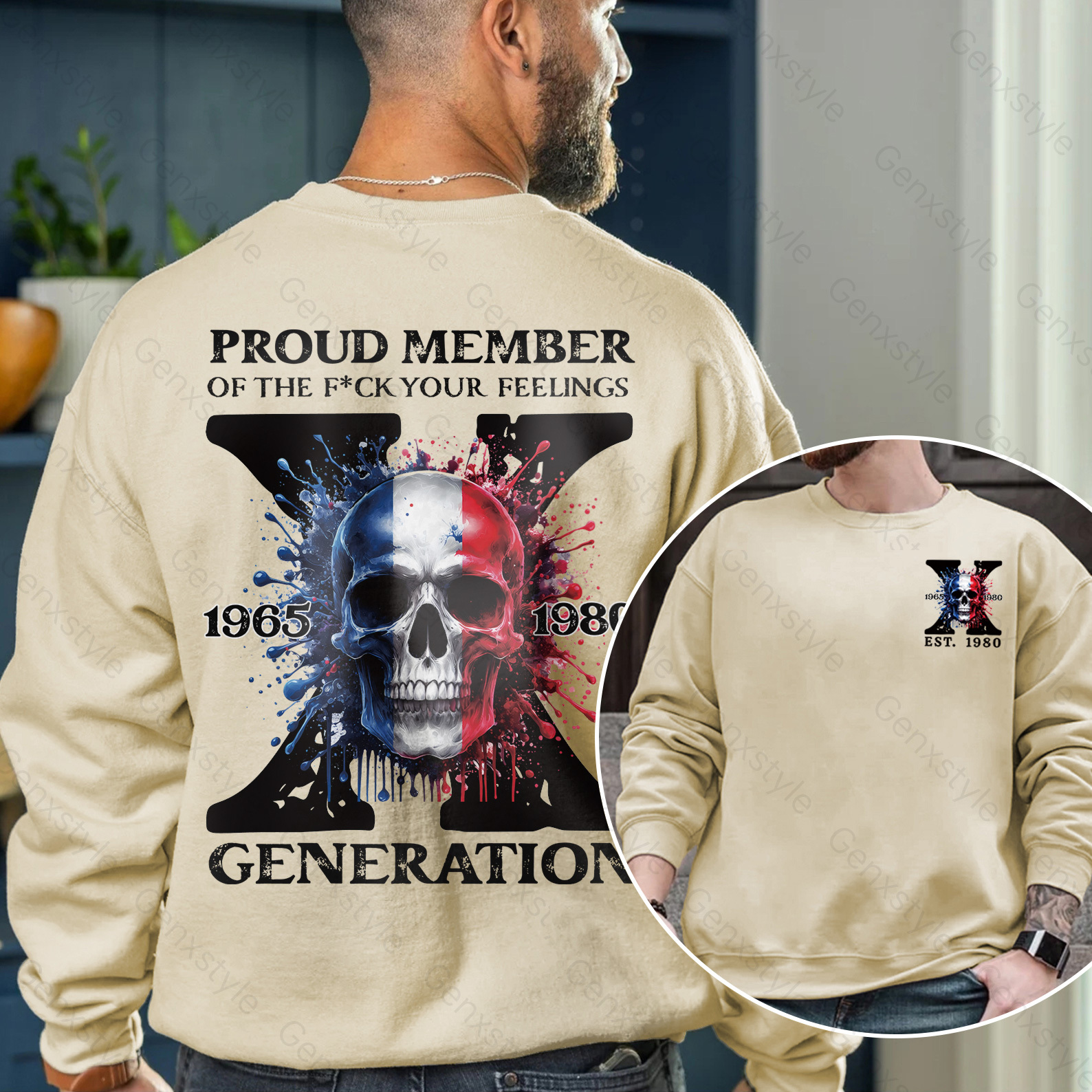 France Funny Skull Generation X Crewneck
