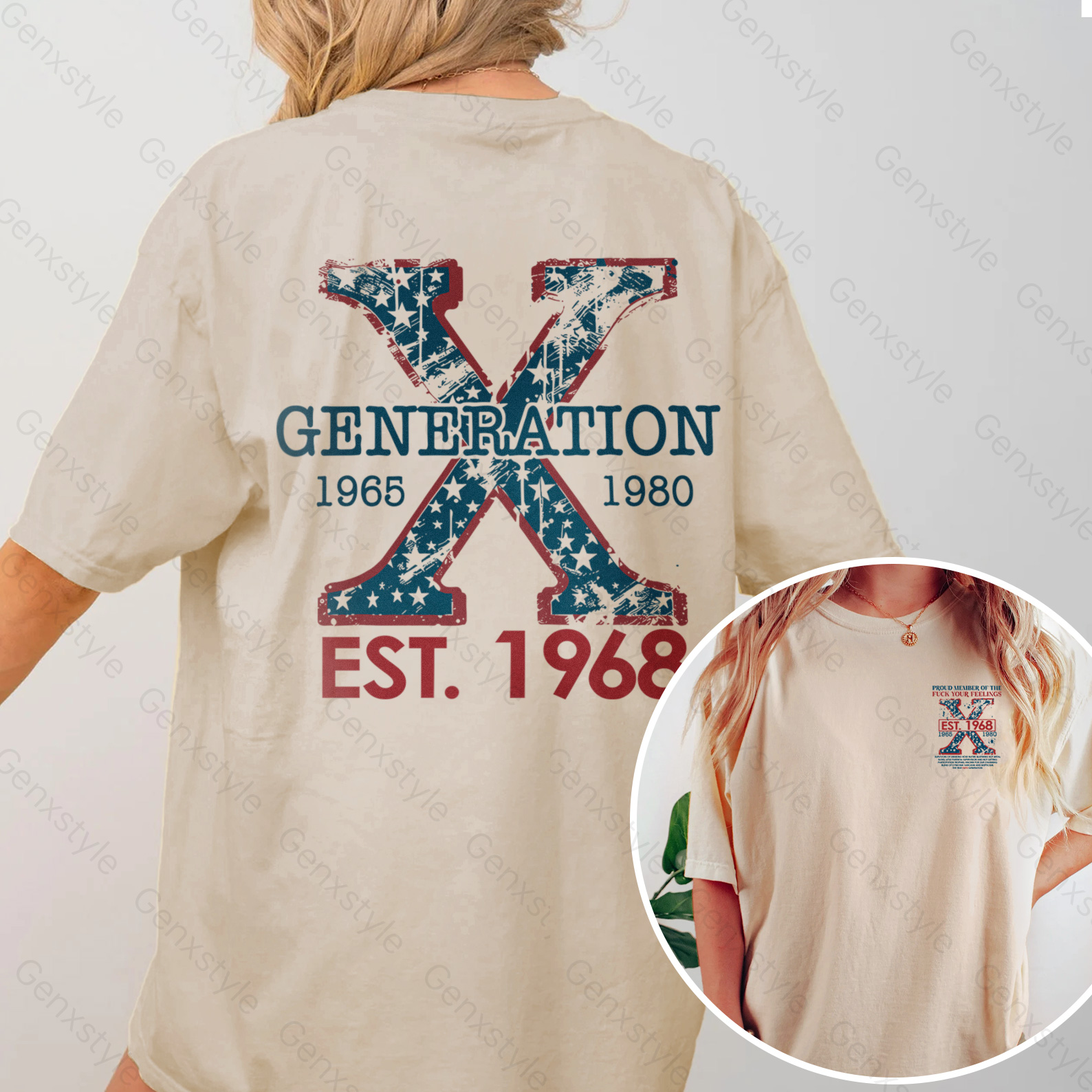 Washed Proud Gen X Member Customize Year Double Side Print T-shirt