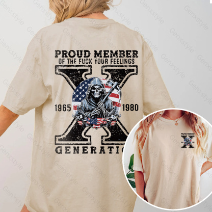 Washed Generation X Skull Design T-shirt