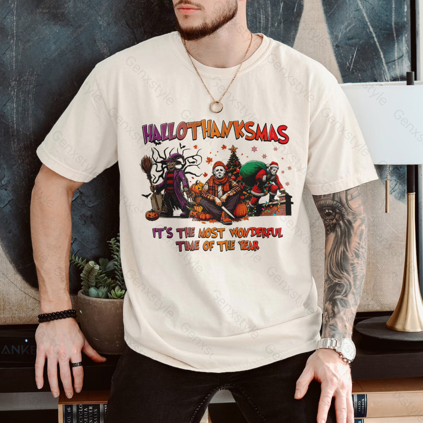 Happy Hallothanksmas Funny Christmas Horror T-shirt