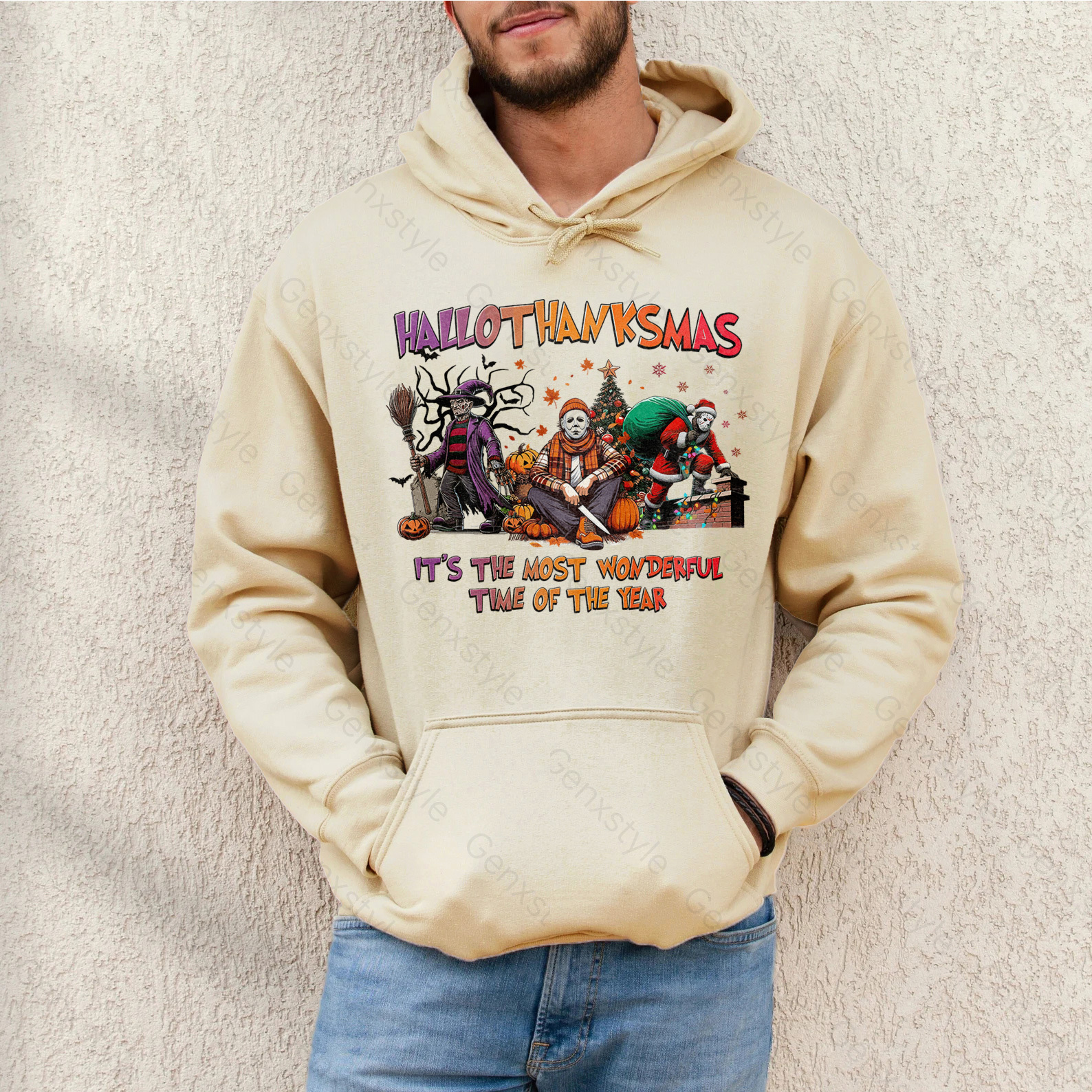 Happy Hallothanksmas Funny Christmas Horror Hoodie