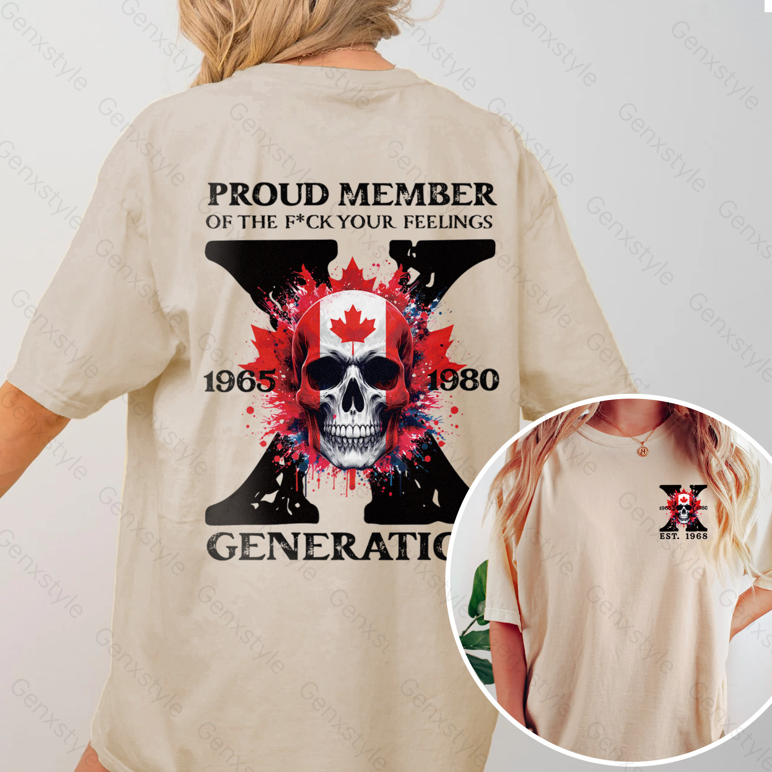 Washed Canada Funny Skull Generation X T-shirt