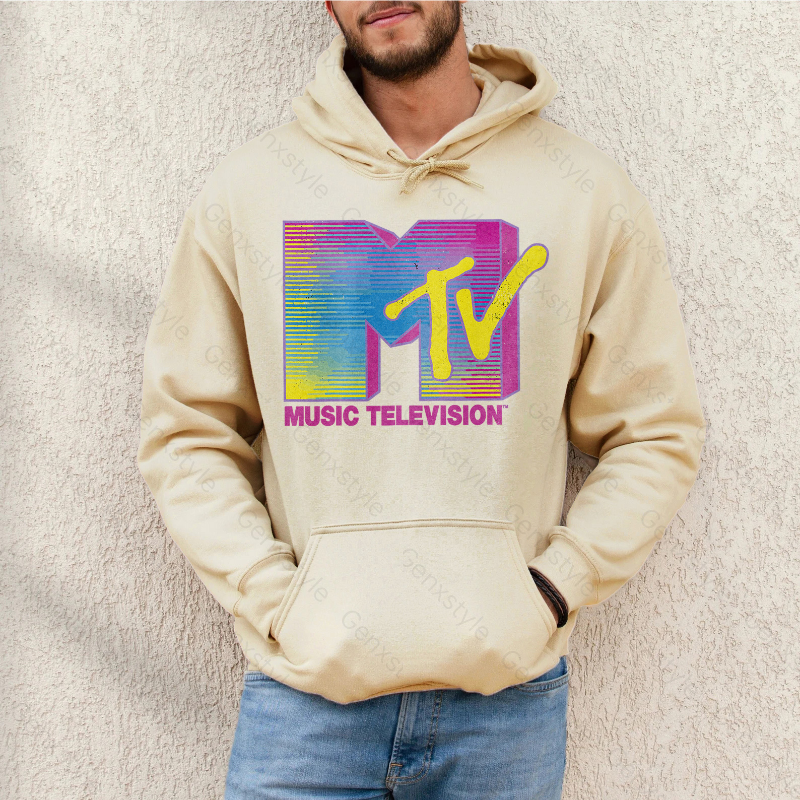 MTV Distressed Fluorescent Gradient Logo Hoodie