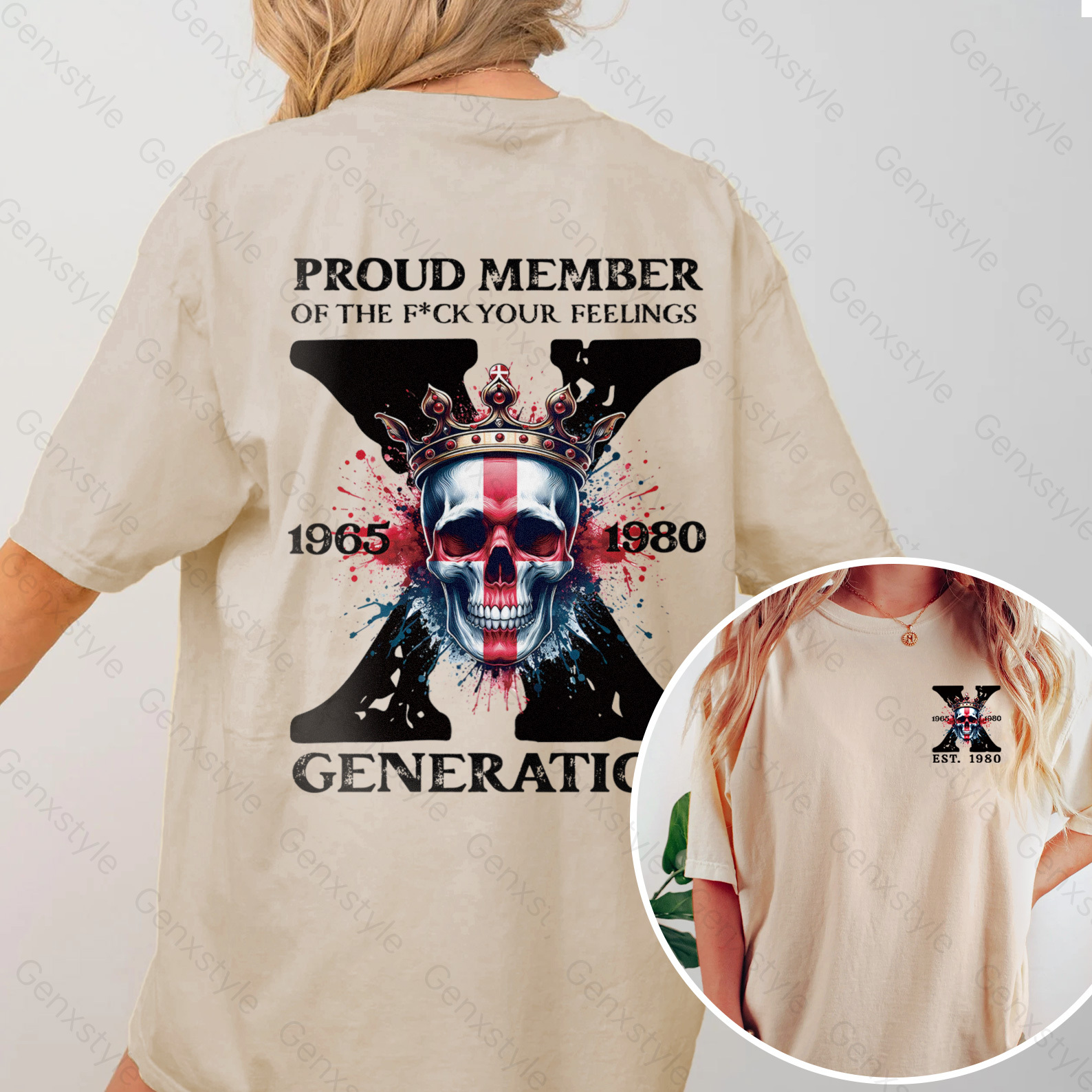 Washed Britain Funny Skull Generation X T-shirt