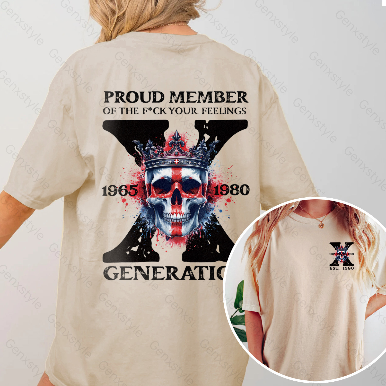 Washed Britain Funny Skull Generation X T-shirt
