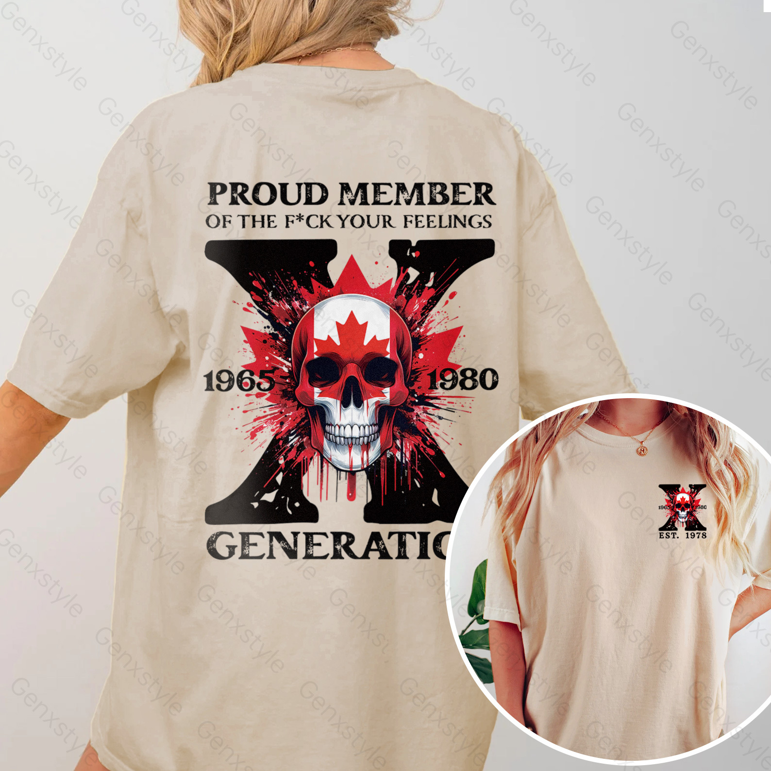 Washed Canada Funny Skull Generation X T-shirt