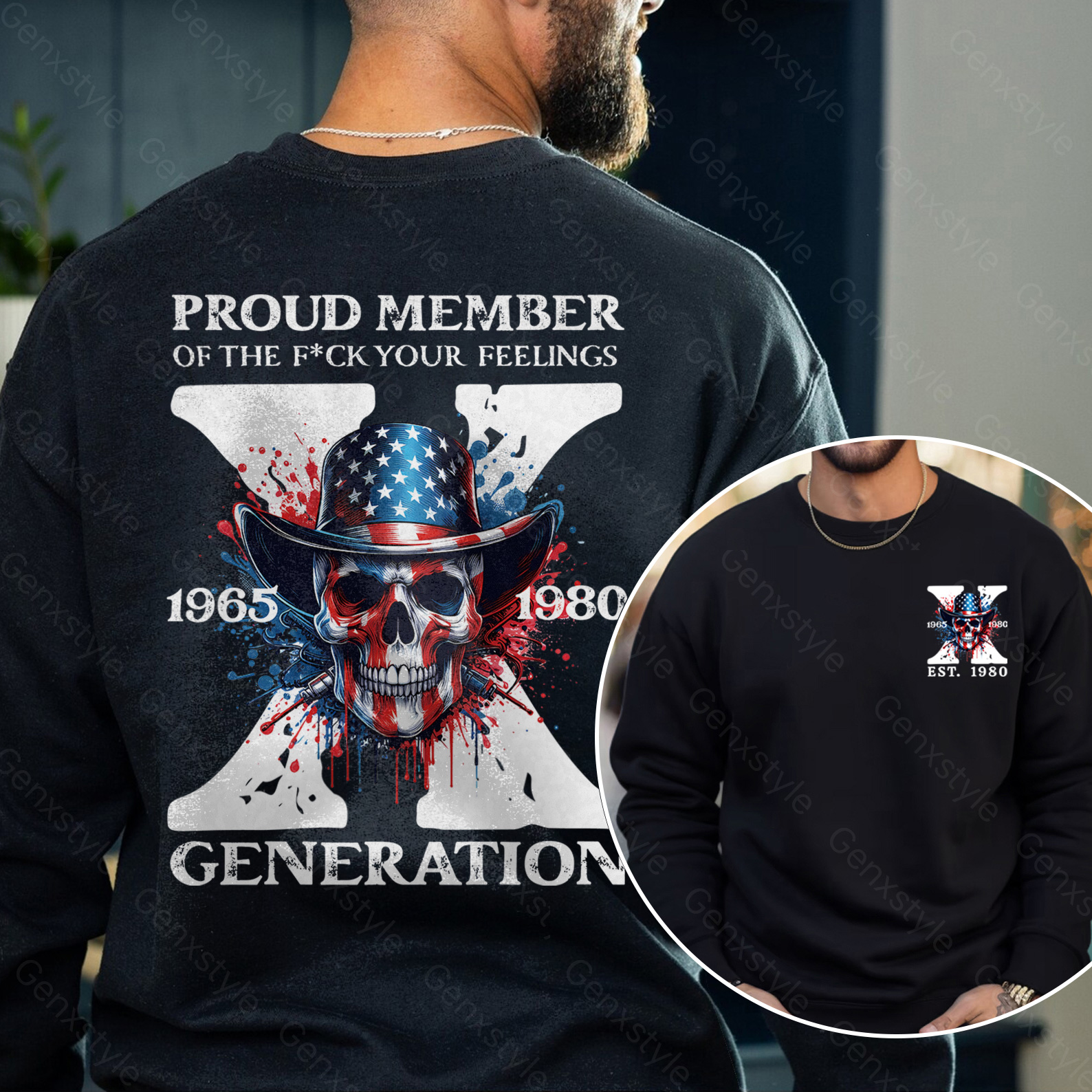 America Funny Skull Generation X Crewneck