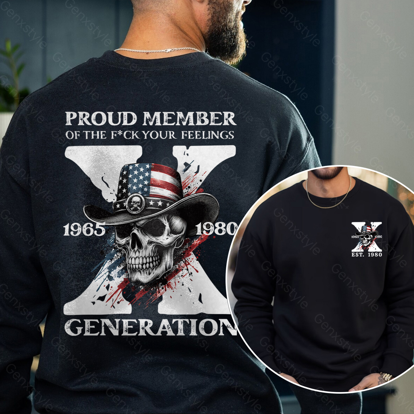 America Funny Skull Generation X Crewneck