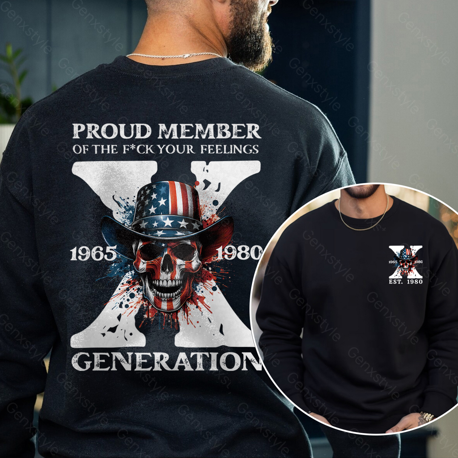 America Funny Skull Generation X Crewneck