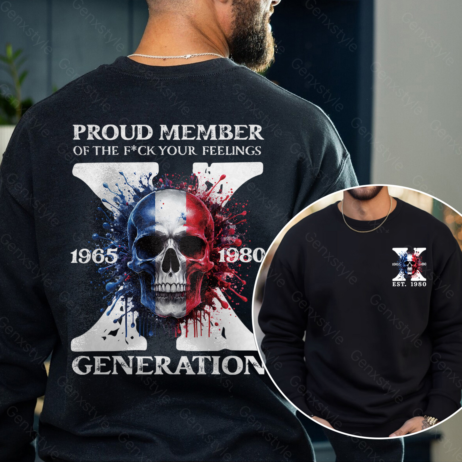 France Funny Skull Generation X Crewneck