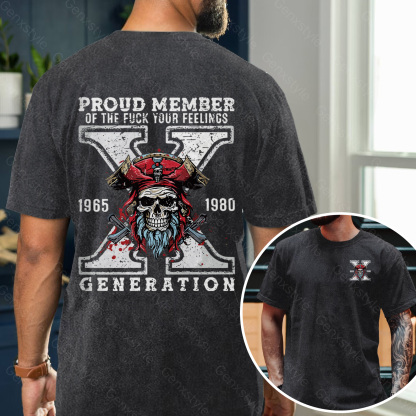 Washed Generation X Skull Design T-shirt