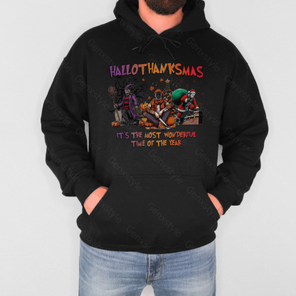 Happy Hallothanksmas Funny Christmas Horror Hoodie