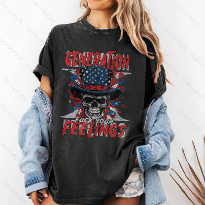 Washed Generation X Fuck Your Feelings American Skull T-shirt