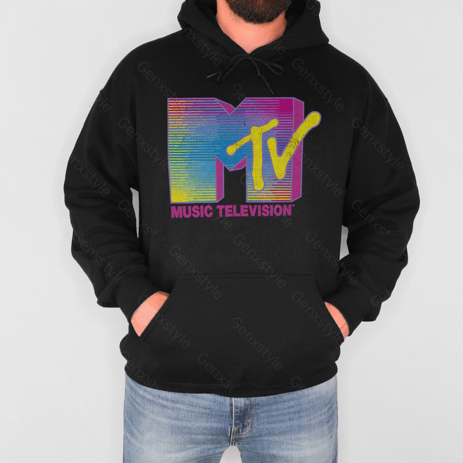 MTV Distressed Fluorescent Gradient Logo Hoodie