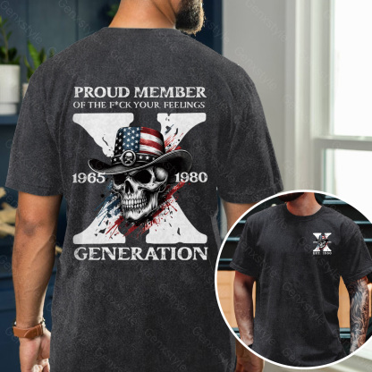Washed America Funny Skull Generation X T-shirt