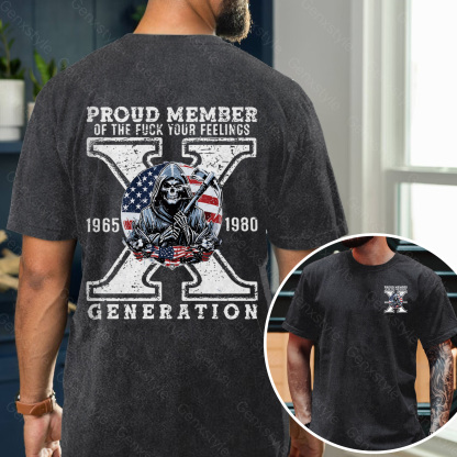 Washed Generation X Skull Design T-shirt