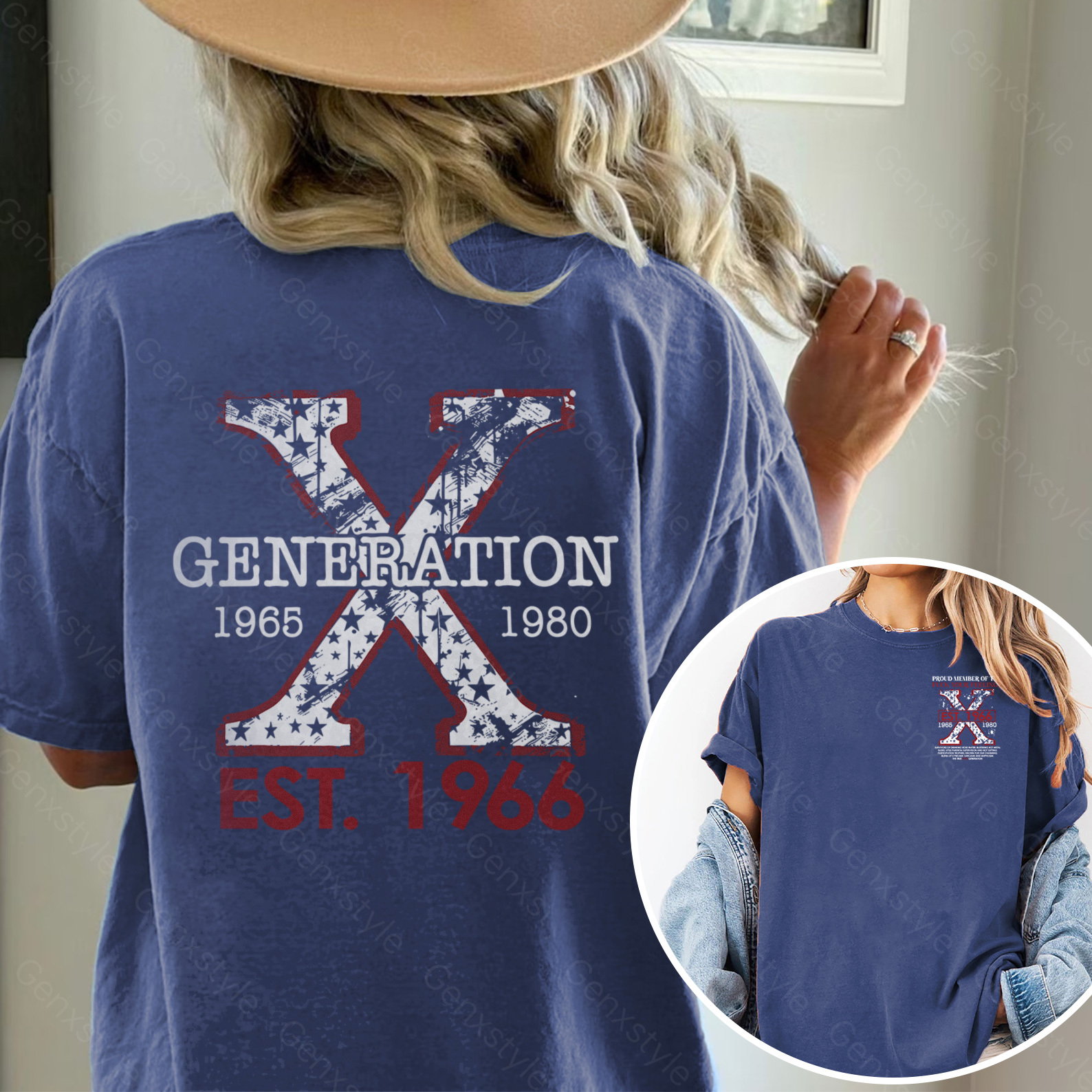 Washed Proud Gen X Member Customize Year Double Side Print T-shirt