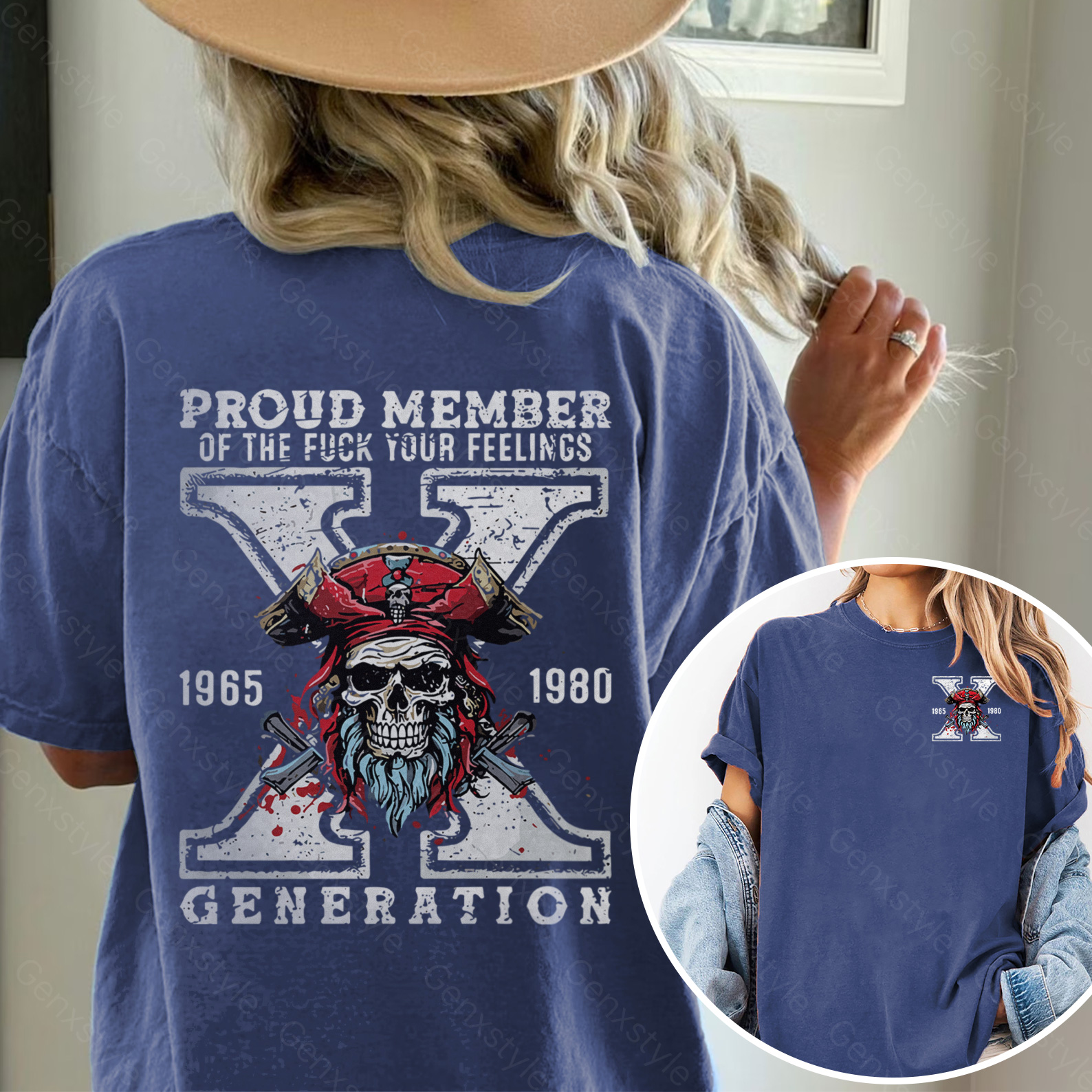 Washed Generation X Skull Design T-shirt