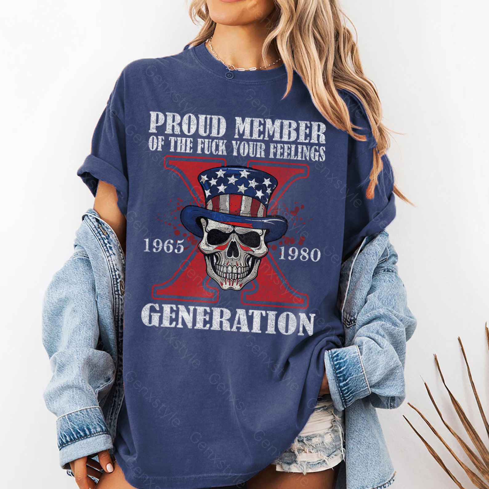 Washed Proud Member Of The Fuck Your Feelings Generation X Skull T-shirt