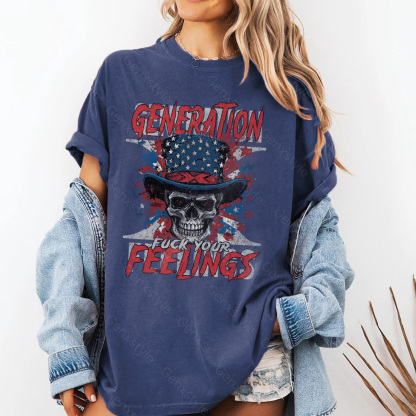 Washed Generation X Fuck Your Feelings American Skull T-shirt