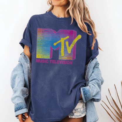 Washed MTV Distressed Fluorescent Gradient Logo T-shirt