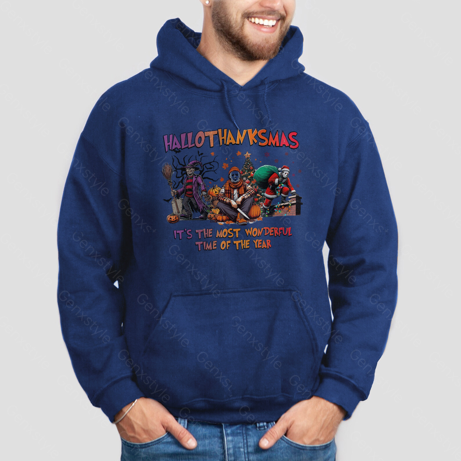 Happy Hallothanksmas Funny Christmas Horror Hoodie