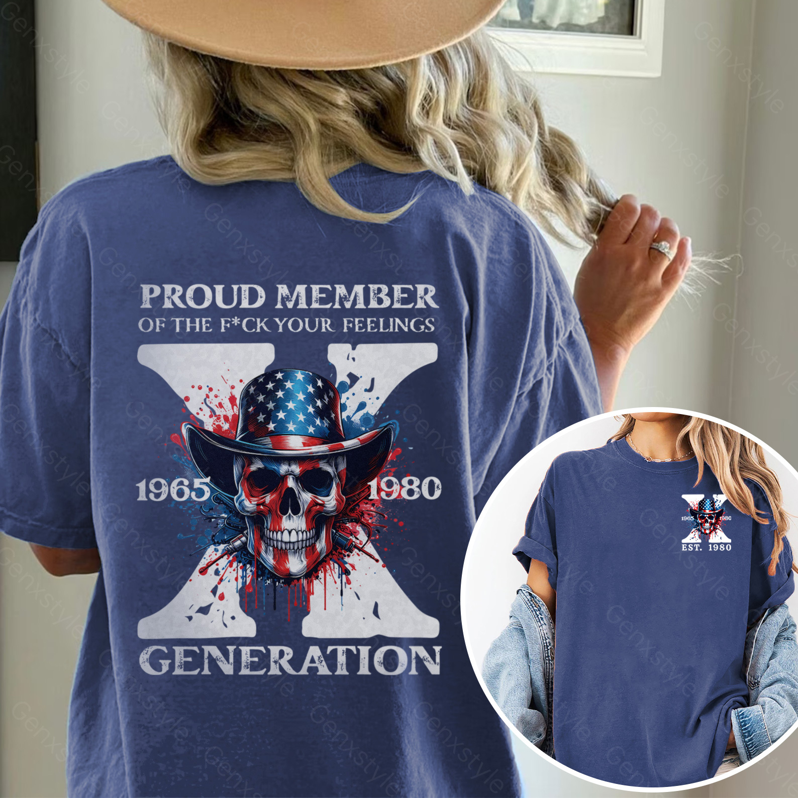 Washed America Funny Skull Generation X T-shirt