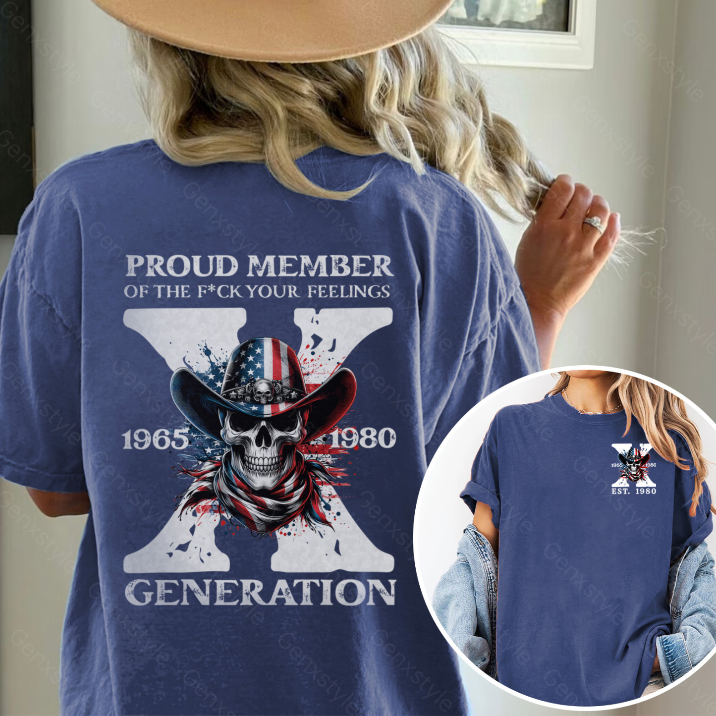 Washed America Funny Skull Generation X T-shirt