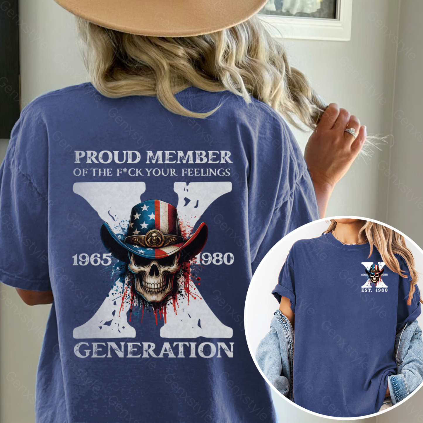 Washed America Funny Skull Generation X T-shirt