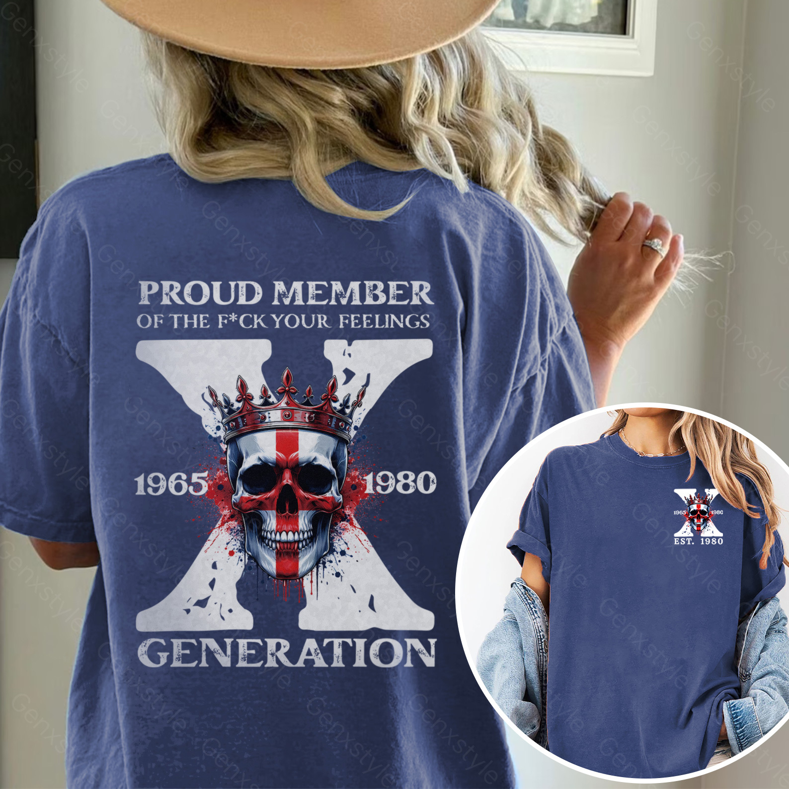 Washed Britain Funny Skull Generation X T-shirt