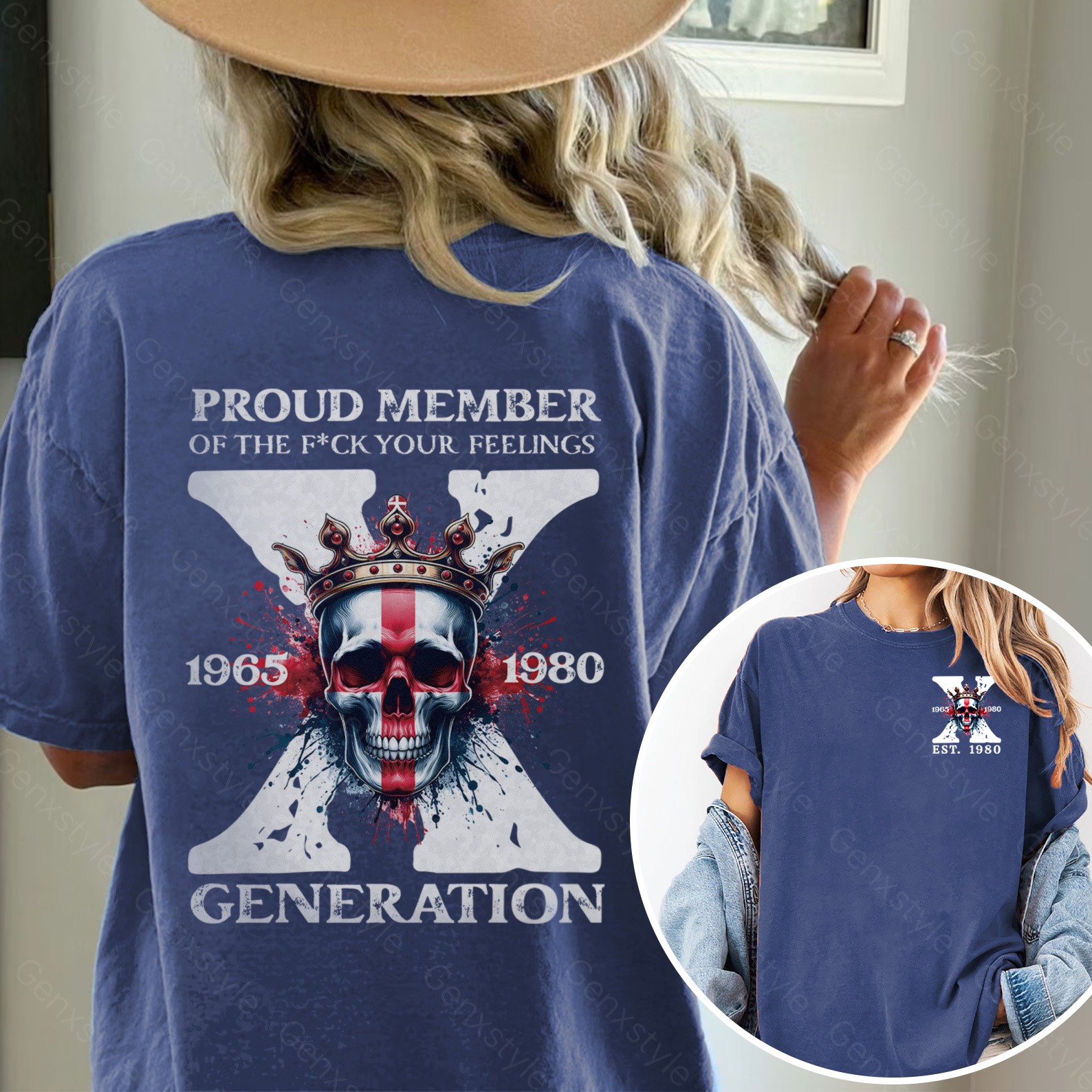 Washed Britain Funny Skull Generation X T-shirt