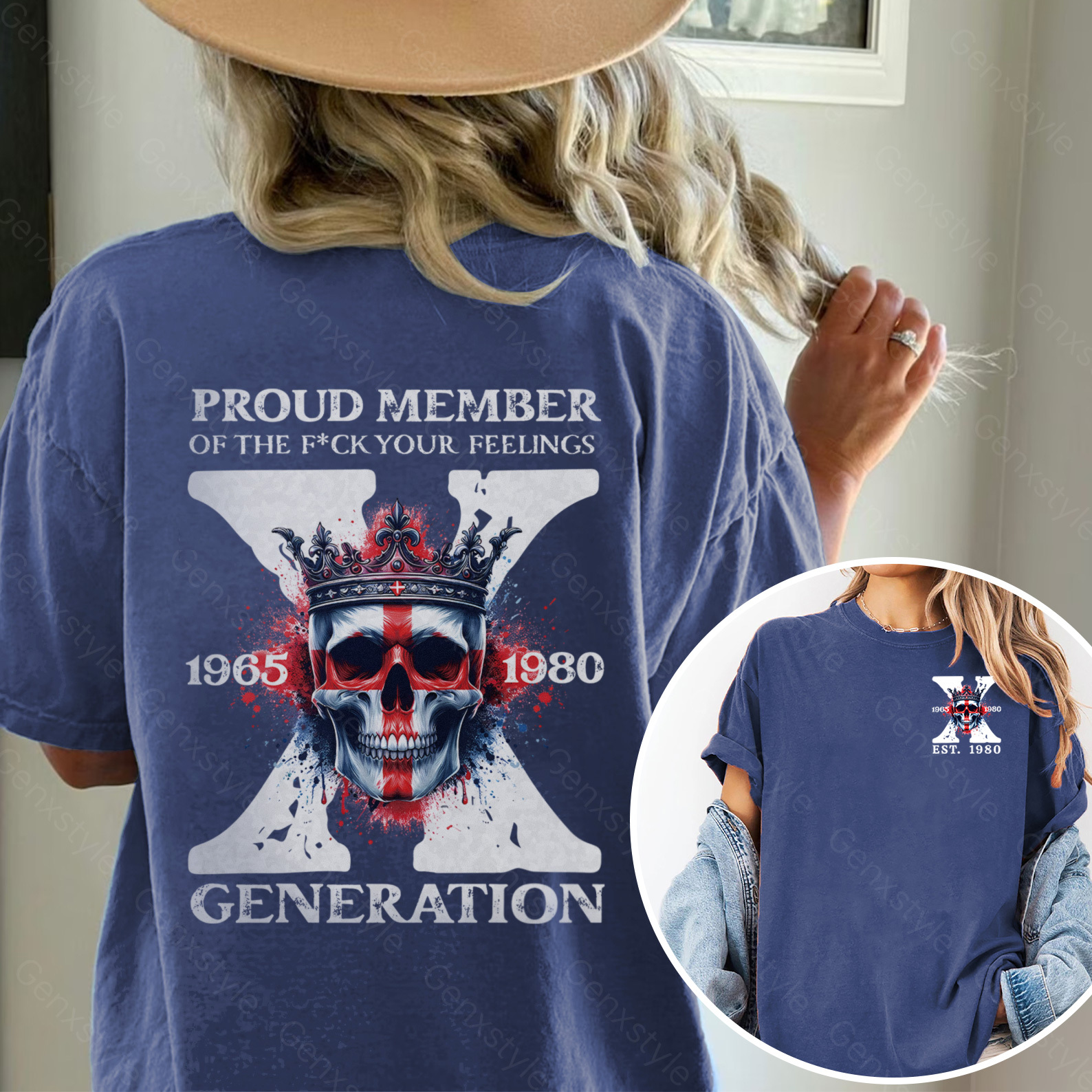 Washed Britain Funny Skull Generation X T-shirt