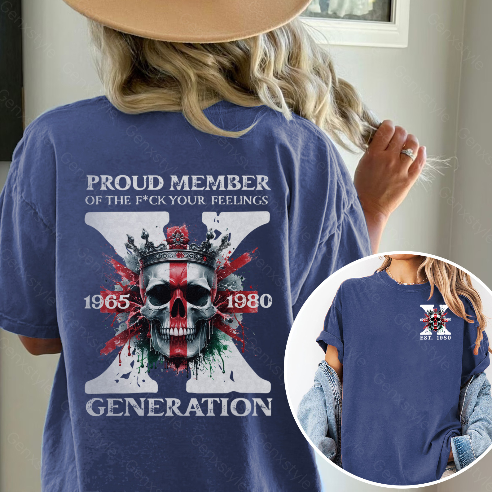 Washed Britain Funny Skull Generation X T-shirt