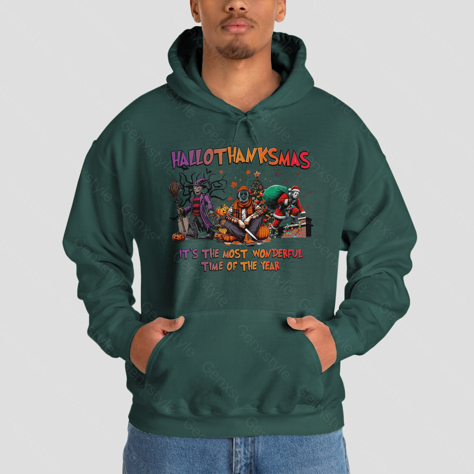Happy Hallothanksmas Funny Christmas Horror Hoodie