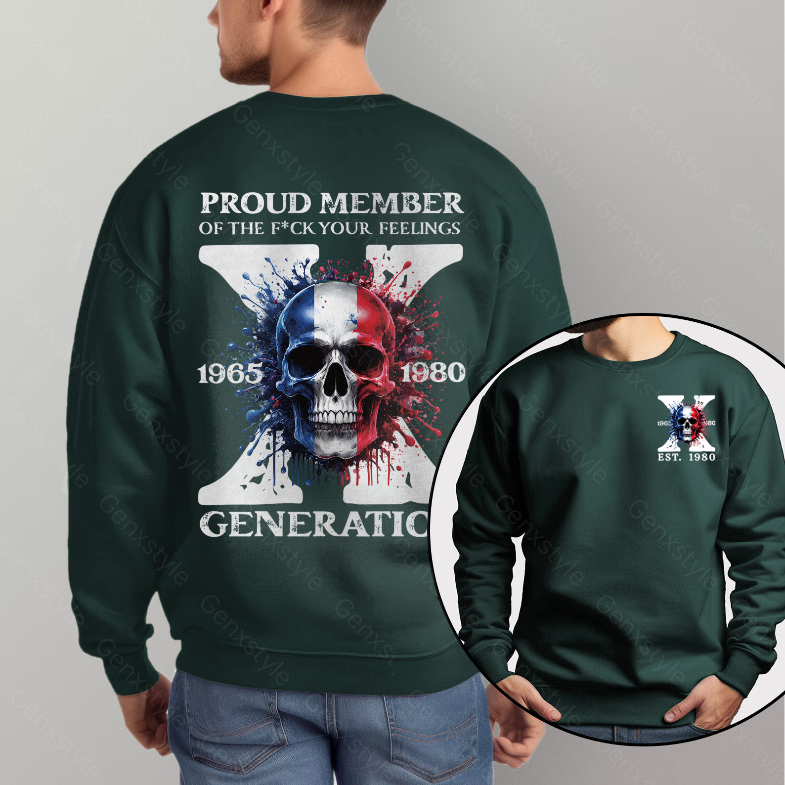 France Funny Skull Generation X Crewneck